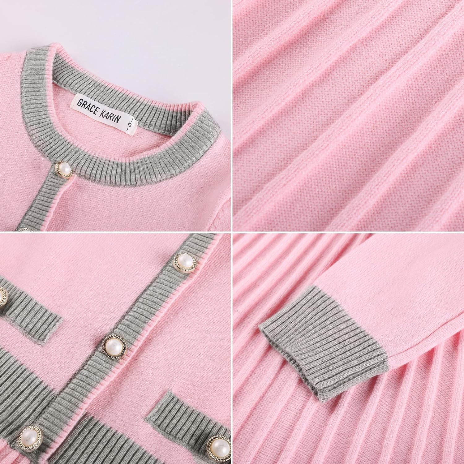image:imageGRACE KARIN Girls Sweater Fall Dress Long Sleeve Casual Winter Dresses 616 Holiday School Birthday Church Party Elegant Preppy Color Block TweenGray Pink