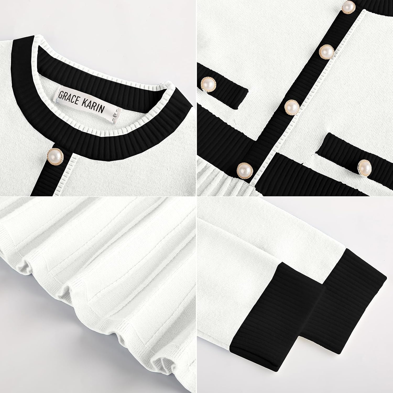 image:imageGRACE KARIN Girls Sweater Fall Dress Long Sleeve Casual Winter Dresses 616 Holiday School Birthday Church Party Elegant Preppy Color Block TweenIvory