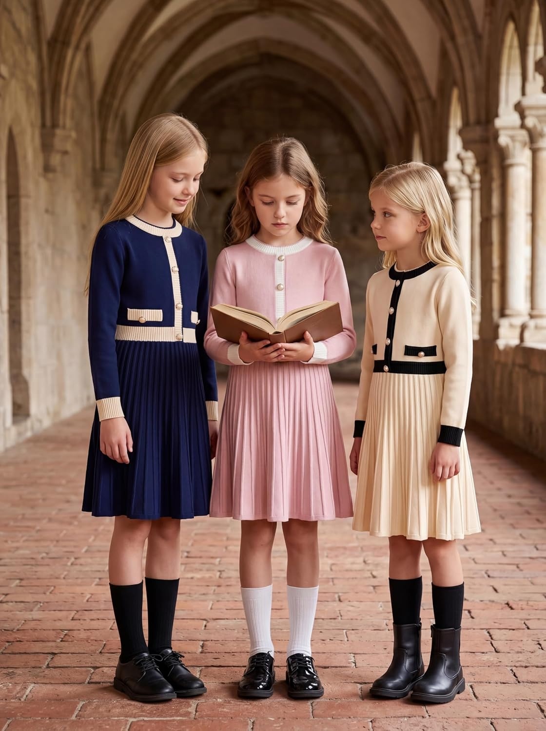 image:imageGRACE KARIN Girls Sweater Fall Dress Long Sleeve Casual Winter Dresses 616 Holiday School Birthday Church Party Elegant Preppy Color Block TweenNavy Blue