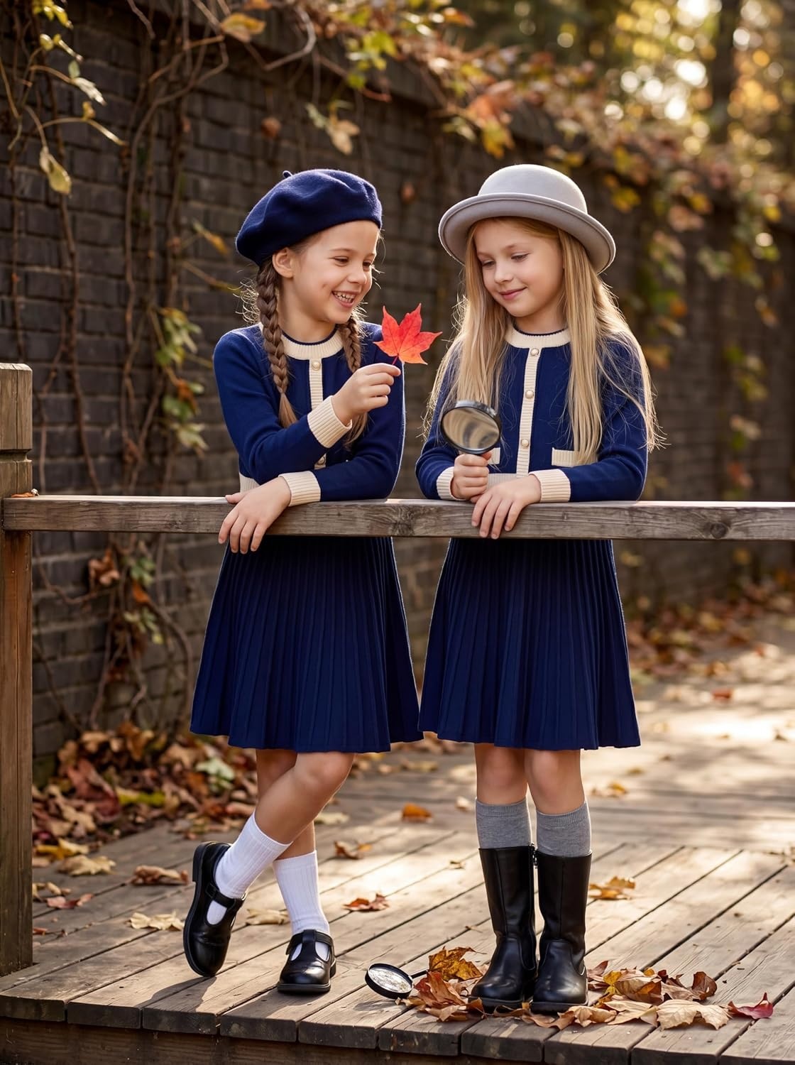 image:imageGRACE KARIN Girls Sweater Fall Dress Long Sleeve Casual Winter Dresses 616 Holiday School Birthday Church Party Elegant Preppy Color Block TweenNavy Blue