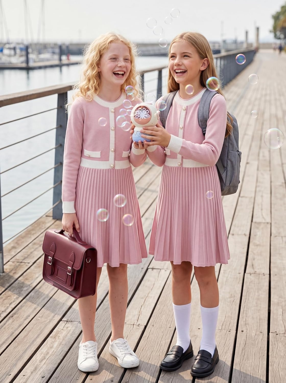image:imageGRACE KARIN Girls Sweater Fall Dress Long Sleeve Casual Winter Dresses 616 Holiday School Birthday Church Party Elegant Preppy Color Block TweenPink