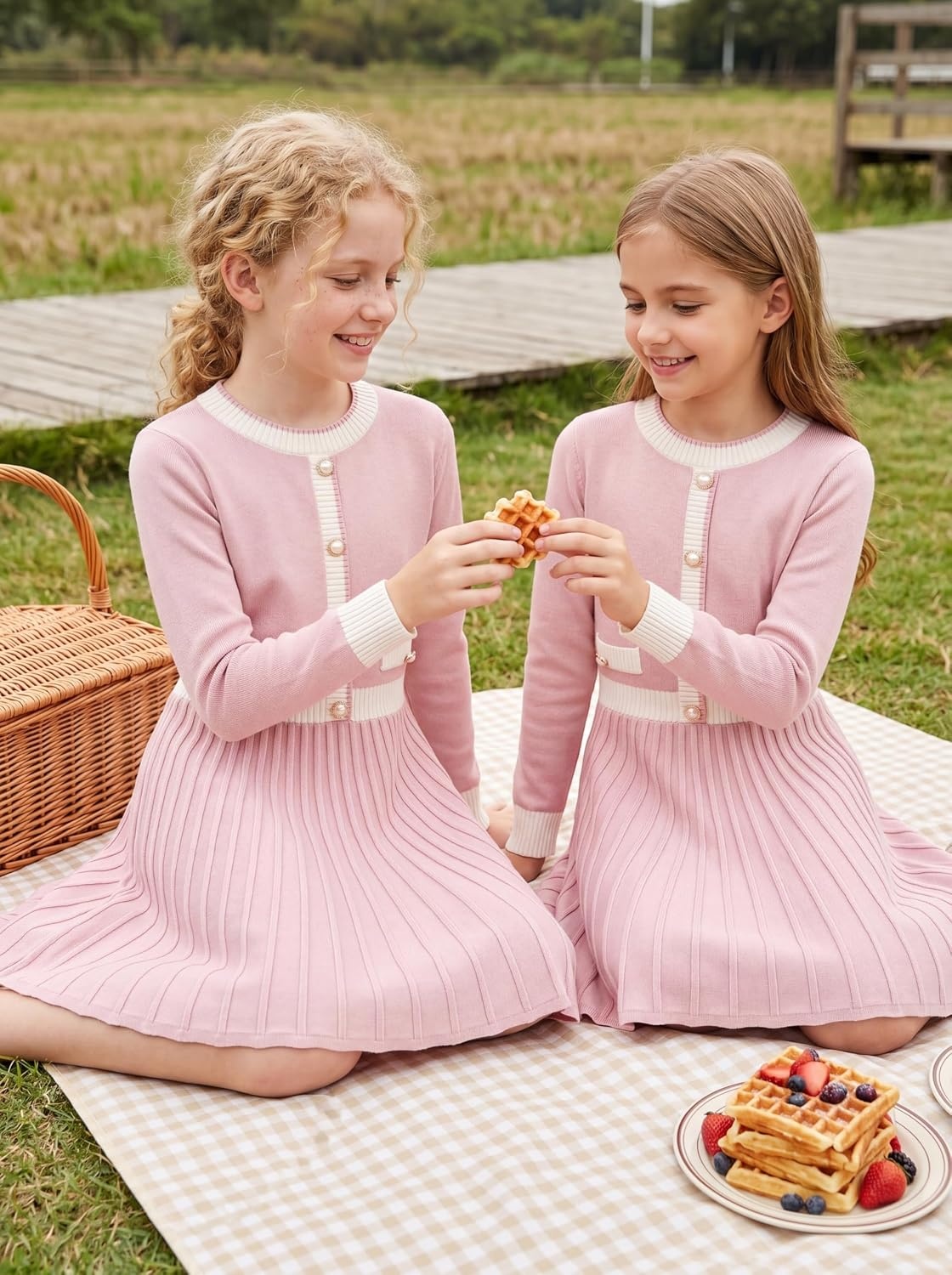 image:imageGRACE KARIN Girls Sweater Fall Dress Long Sleeve Casual Winter Dresses 616 Holiday School Birthday Church Party Elegant Preppy Color Block TweenPink