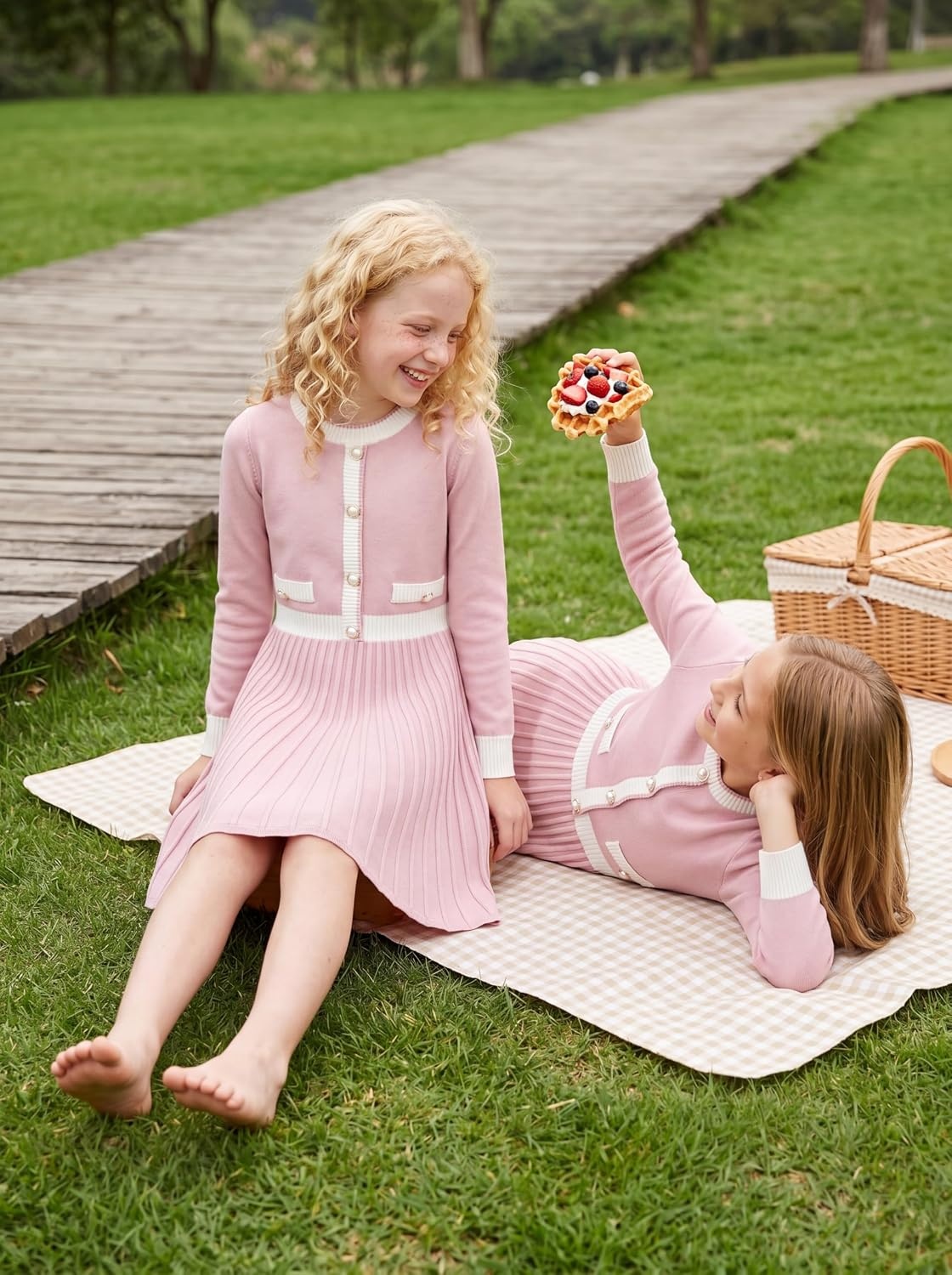image:imageGRACE KARIN Girls Sweater Fall Dress Long Sleeve Casual Winter Dresses 616 Holiday School Birthday Church Party Elegant Preppy Color Block TweenPink