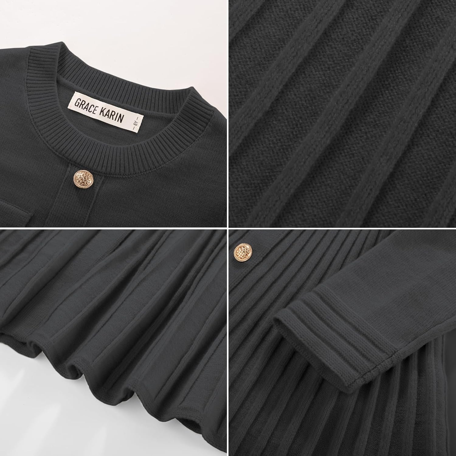 image:imageGRACE KARIN Girls Sweater Fall Dress Long Sleeve Knit Button Front Pleated ALine Casual Winter Midi Dresses 514YDark Gray