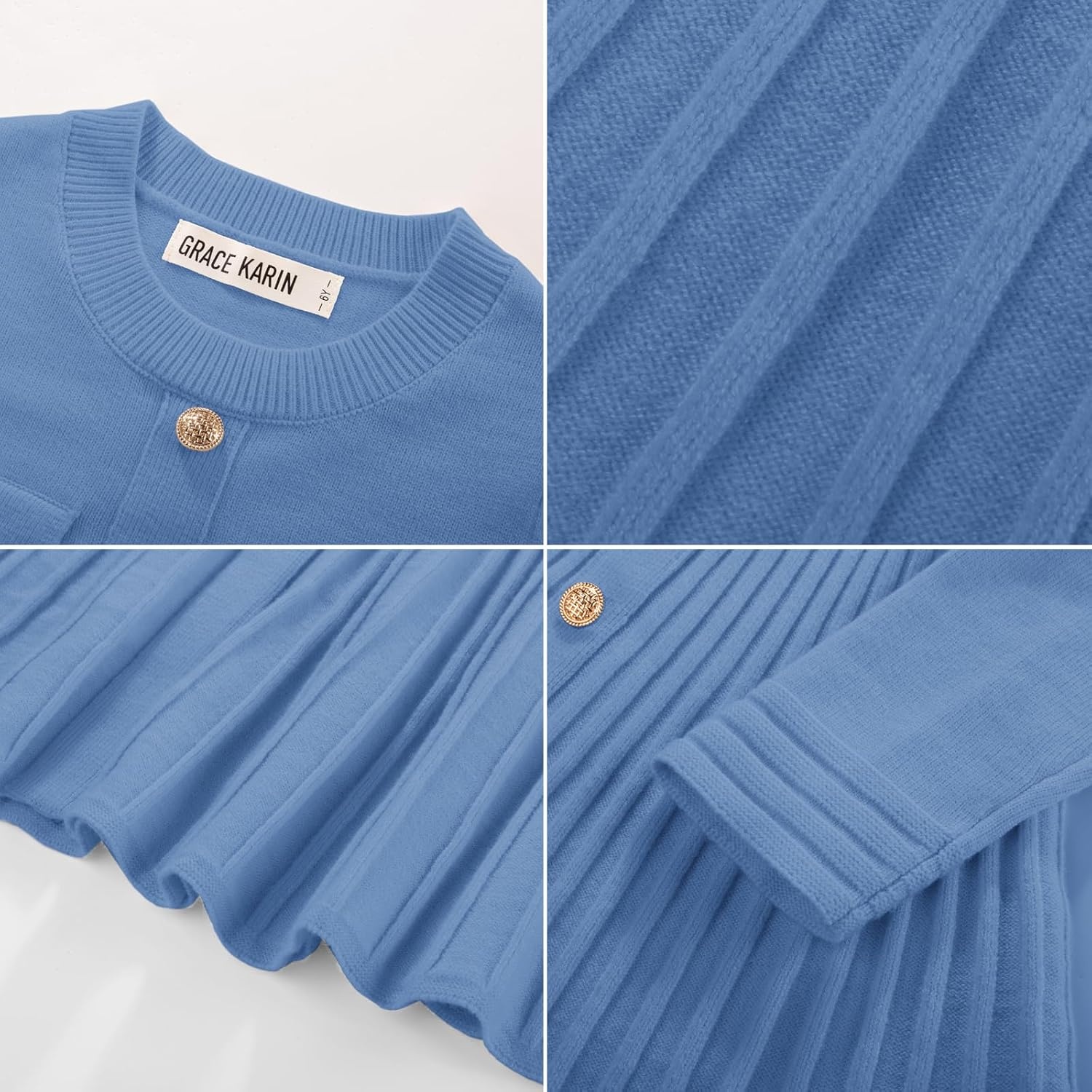 image:imageGRACE KARIN Girls Sweater Fall Dress Long Sleeve Knit Button Front Pleated ALine Casual Winter Midi Dresses 514YSky Blue