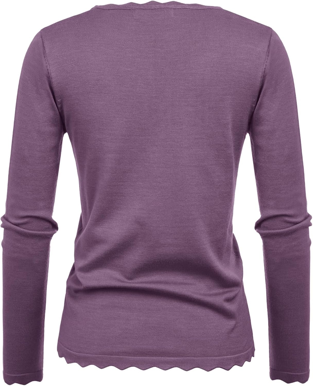 image:imageGRACE KARIN Long Sleeve Fall Sweaters for Women Trendy Business Casual Tops Fashion ClothesClassic Pullover ShirtCrew NeckScallopedLightweightSoft ComfyFittedKnitStretchyWinter Layer ClothingPurple