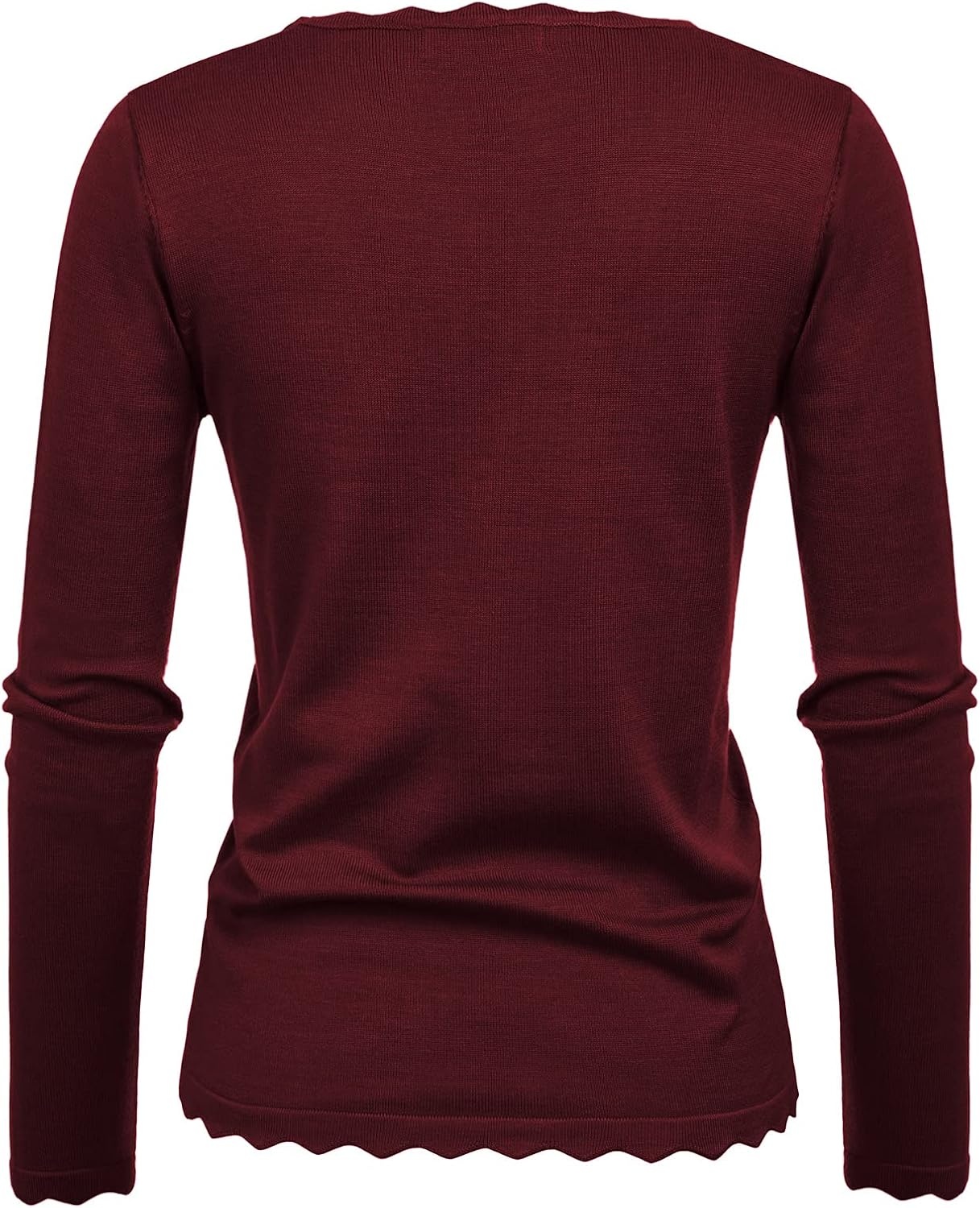 image:imageGRACE KARIN Long Sleeve Fall Sweaters for Women Trendy Business Casual Tops Fashion ClothesClassic Pullover ShirtCrew NeckScallopedLightweightSoft ComfyFittedKnitStretchyWinter Layer ClothingDark Wine