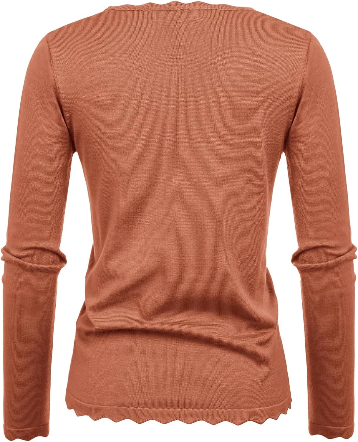 image:imageGRACE KARIN Long Sleeve Fall Sweaters for Women Trendy Business Casual Tops Fashion ClothesClassic Pullover ShirtCrew NeckScallopedLightweightSoft ComfyFittedKnitStretchyWinter Layer ClothingRed Brown