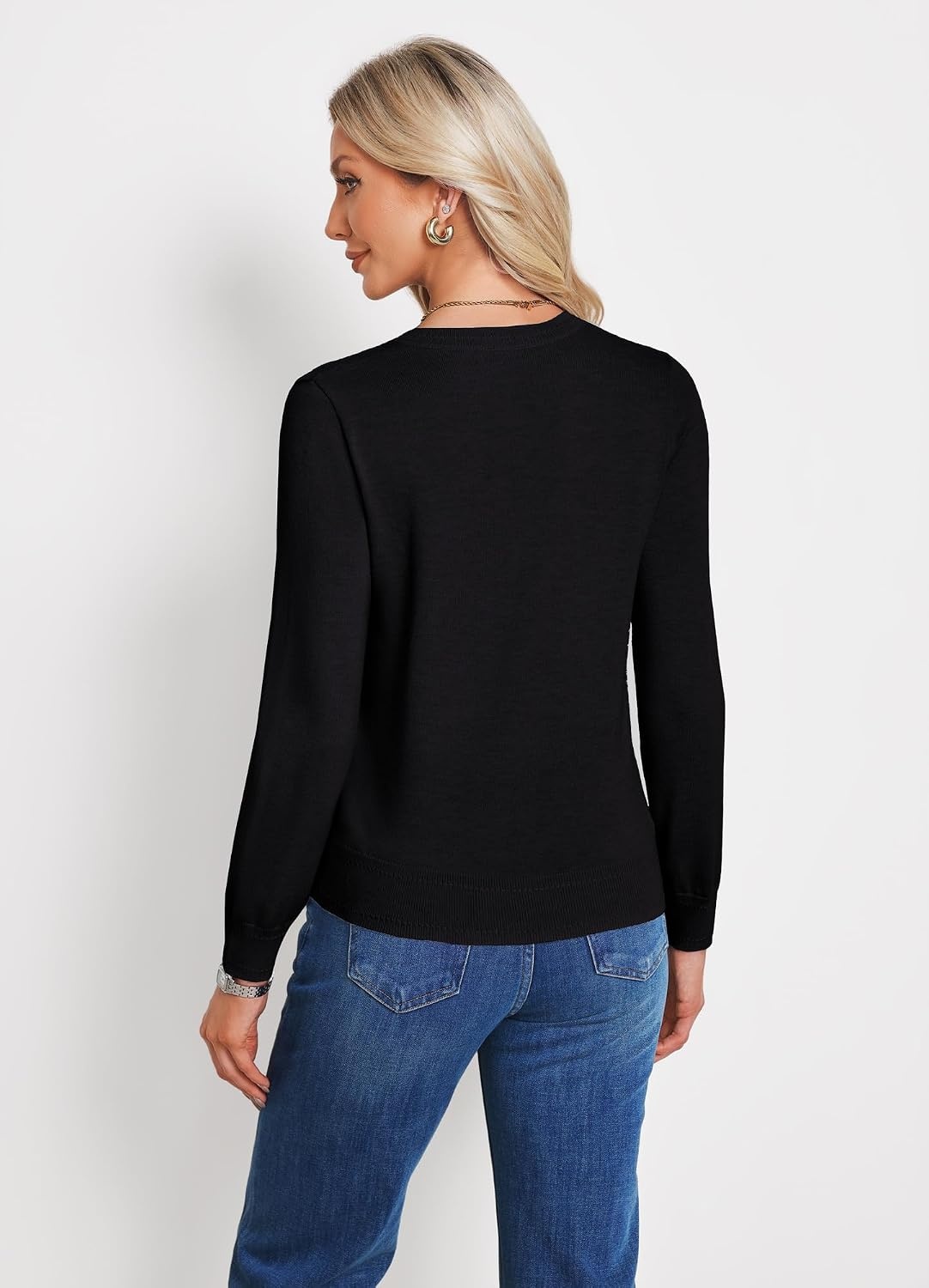 image:imageGRACE KARIN Long Sleeve V Neck Sweaters for Women Lightweight Knitted Tops Fall Fashion Clothing Business Casual OutfitsBlack