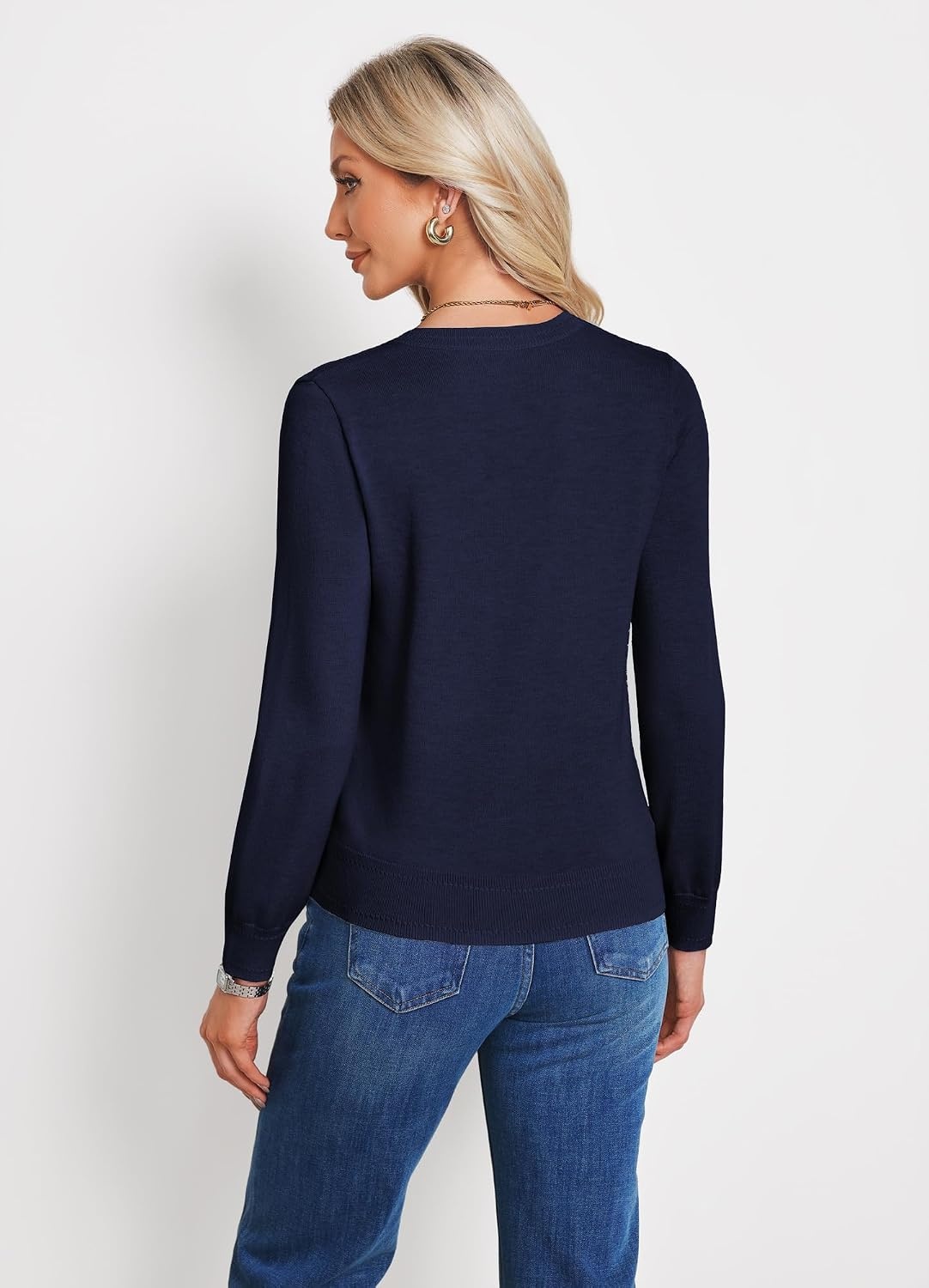 image:imageGRACE KARIN Long Sleeve V Neck Sweaters for Women Lightweight Knitted Tops Fall Fashion Clothing Business Casual OutfitsNavy Blue
