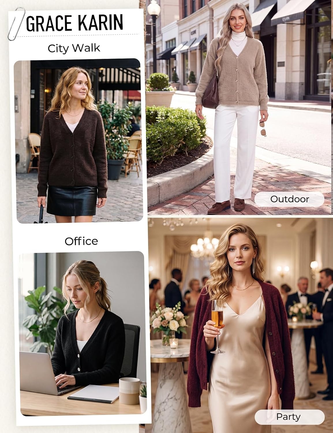 image:imageGRACE KARIN Women Fuzzy Cardigan Sweater Furry Wool Blend Button Up Sweaters 2026 Fall FashionBeige