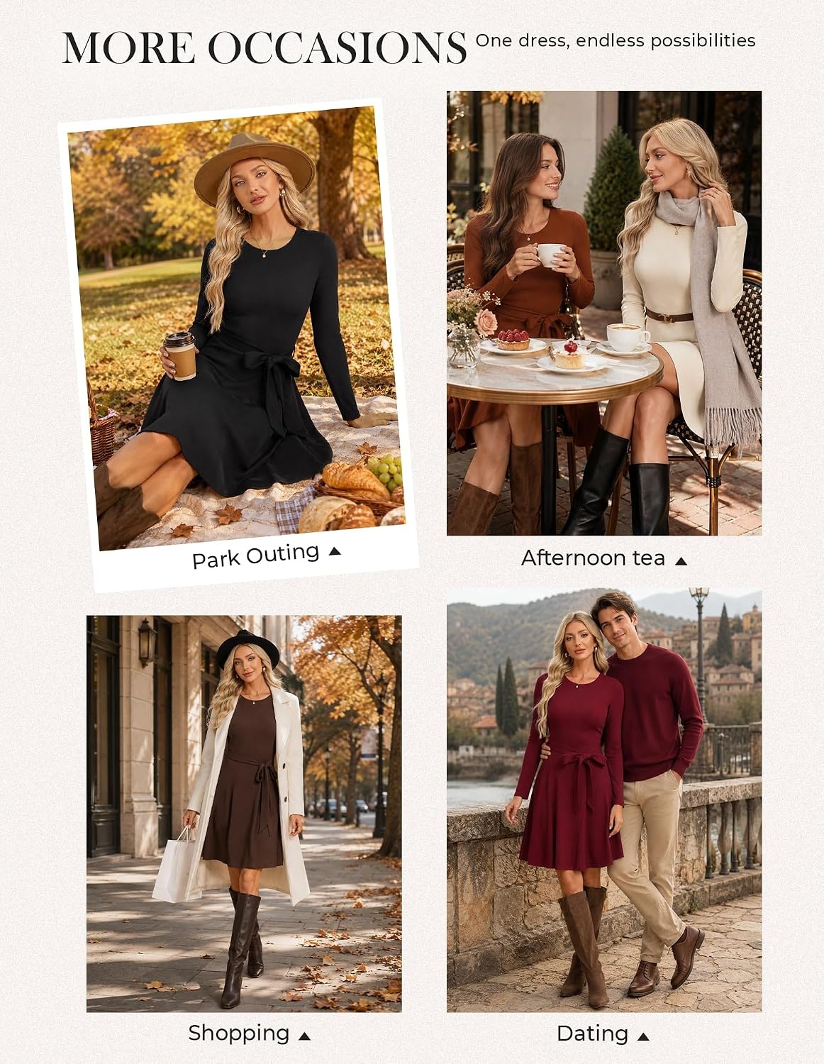image:imageGRACE KARIN Womens 2026 Fall Long Sleeve Ribbed Mini Dresses with Belt Sweater Dresses For WinterFashion ClothesShort LengthCrew NeckAlineStretchy Soft KnitCasualWorkHolidayBlack