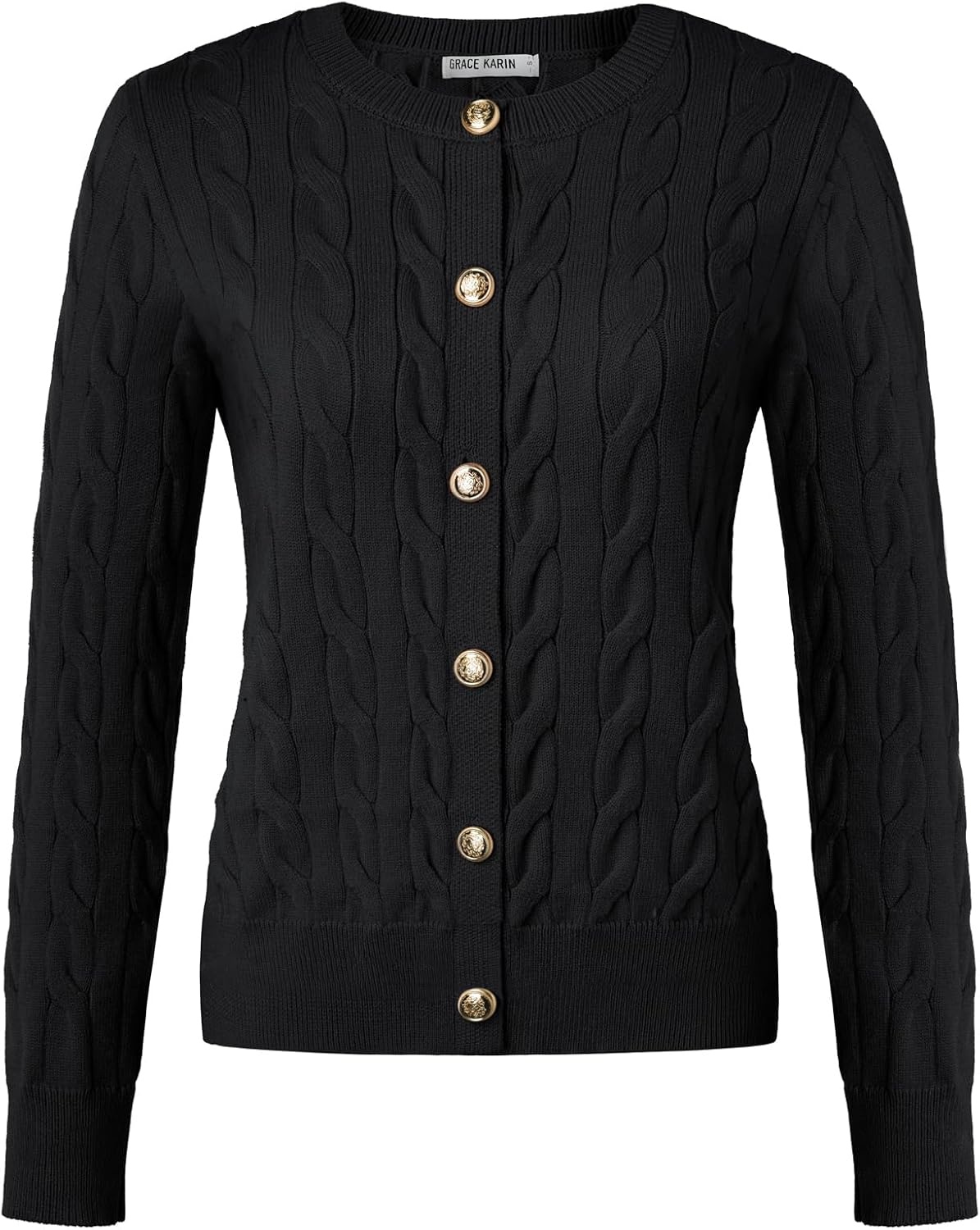 image:imageGRACE KARIN Womens Cable Knit Cardigan Button Up Sweaters Lightweight Fall Fashion Clothing Business Casual OutfitsBlack
