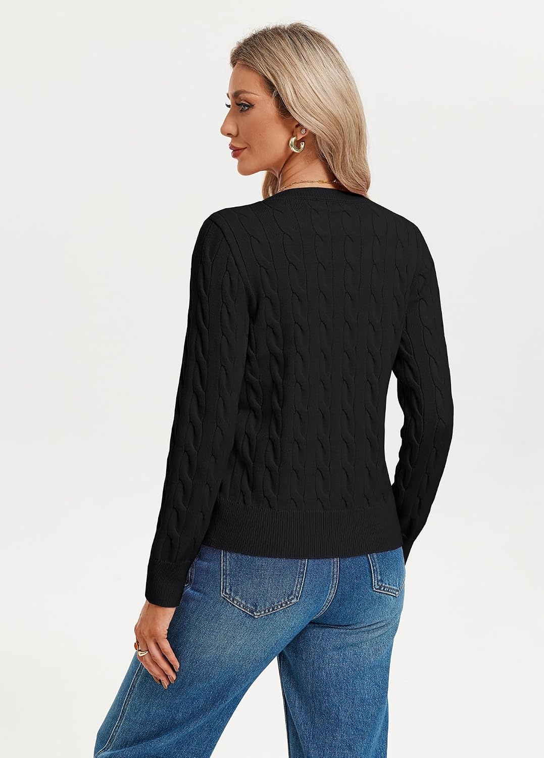 image:imageGRACE KARIN Womens Cable Knit Cardigan Button Up Sweaters Lightweight Fall Fashion Clothing Business Casual OutfitsBlack