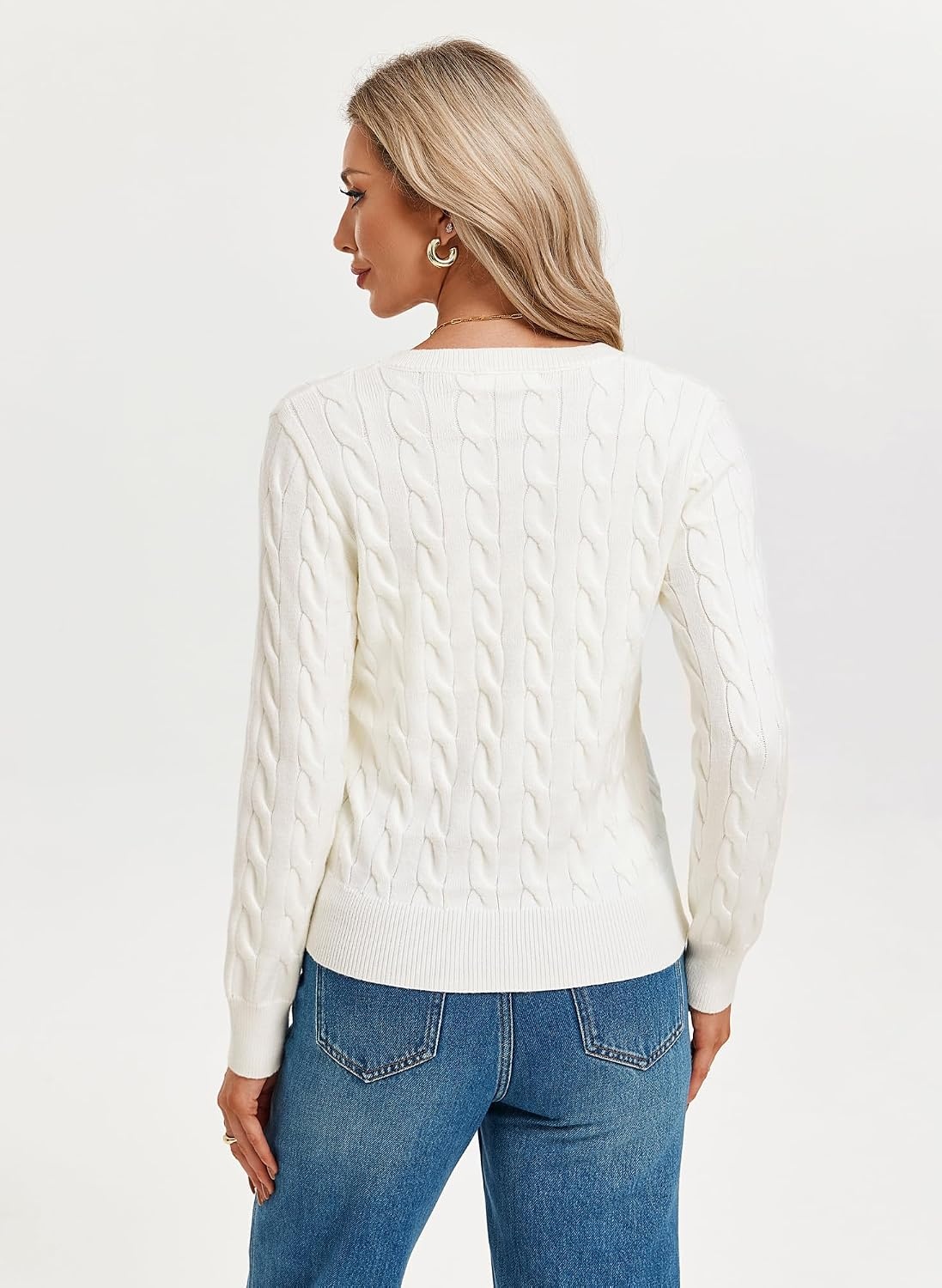 image:imageGRACE KARIN Womens Cable Knit Cardigan Button Up Sweaters Lightweight Fall Fashion Clothing Business Casual OutfitsIvory White