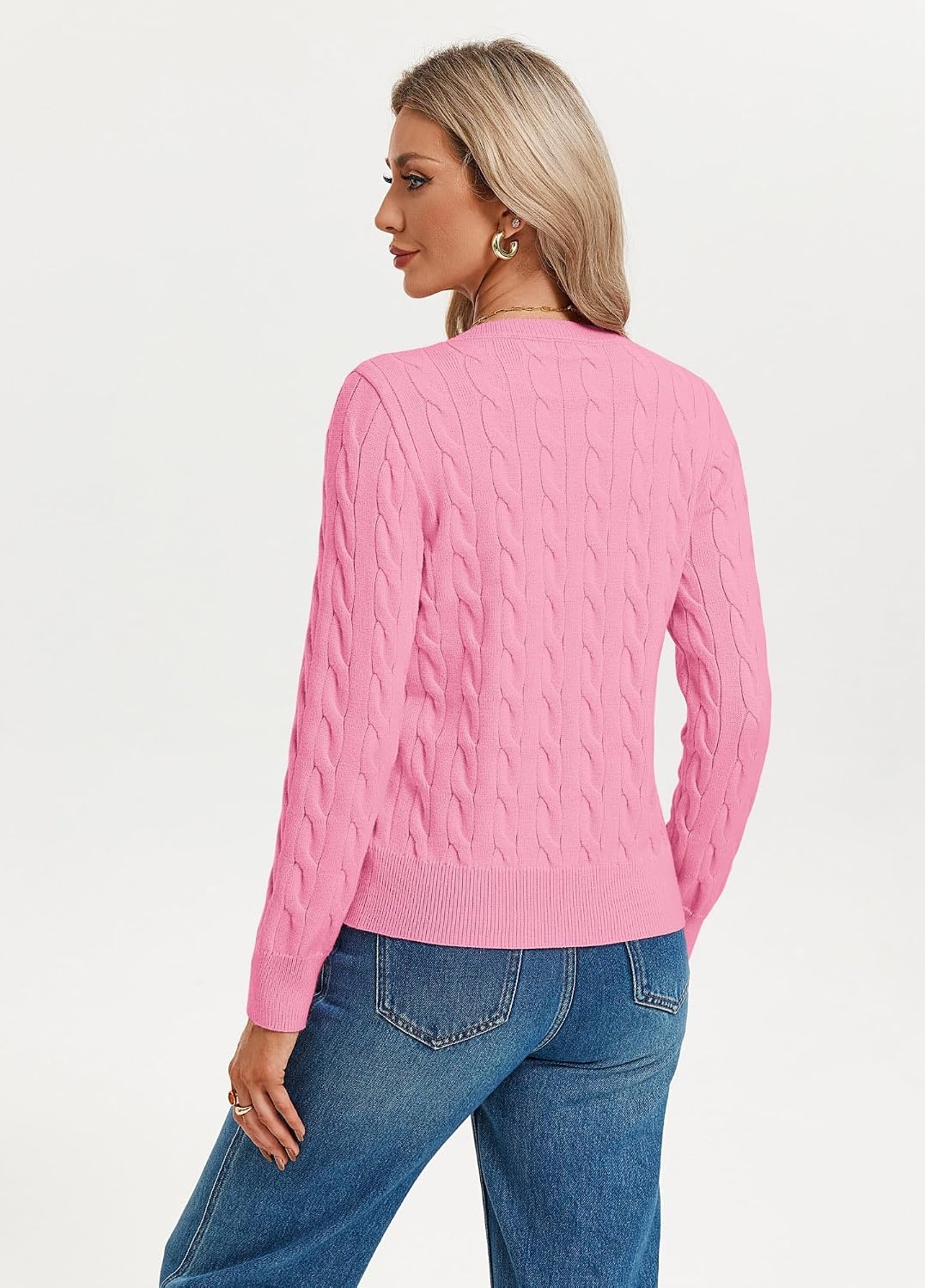 image:imageGRACE KARIN Womens Cable Knit Cardigan Button Up Sweaters Lightweight Fall Fashion Clothing Business Casual OutfitsPink