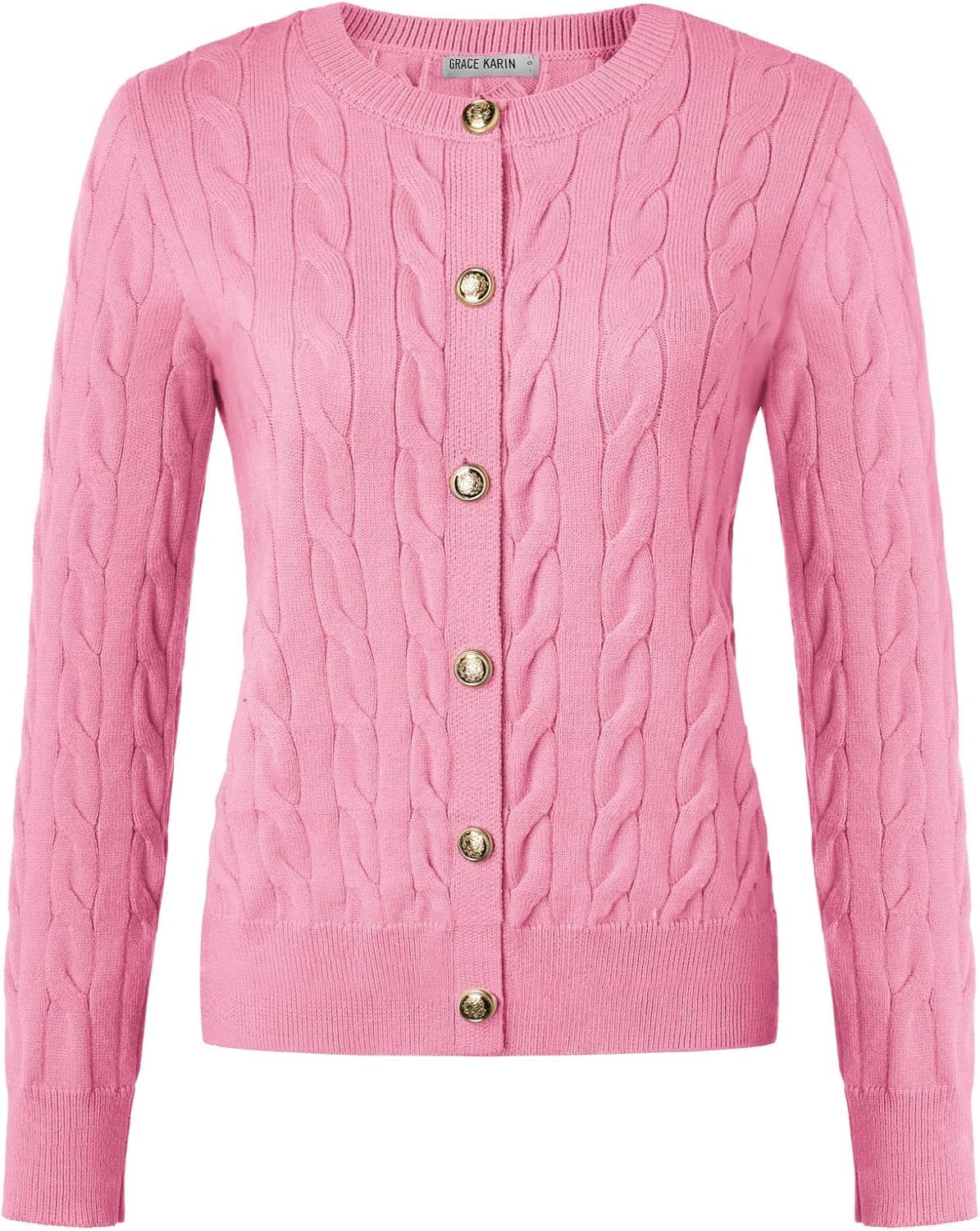 image:imageGRACE KARIN Womens Cable Knit Cardigan Button Up Sweaters Lightweight Fall Fashion Clothing Business Casual OutfitsPink