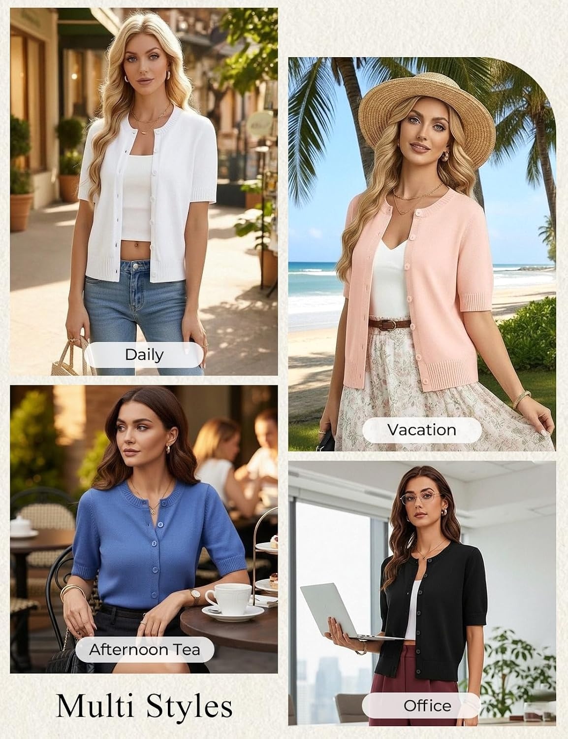image:imageGRACE KARIN Womens Casual Short Sleeve Cardigan Summer Button Up Sweater 2026 Button Down Cropped Shrug SweaterCrew Neck Ribbed Knit Sweaters Suitable for daliybusiness casualofficeNavy Blue