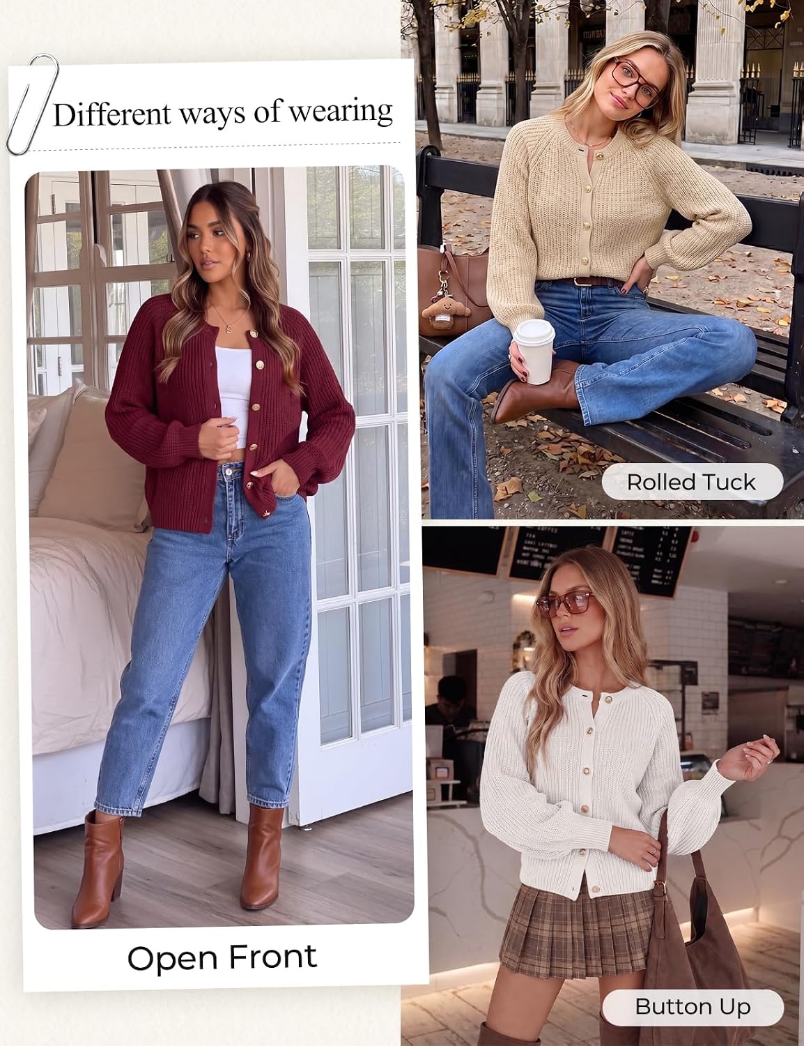 image:imageGRACE KARIN Womens Chunky Knit Open Front Sweater Long Sleeve Button Down Cardigan Outerwear Coats Fall Fashion 2026Light Camel