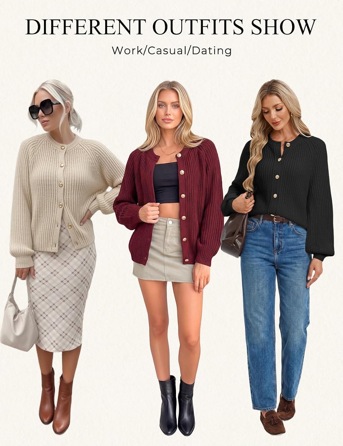 image:imageGRACE KARIN Womens Chunky Knit Open Front Sweater Long Sleeve Button Down Cardigan Outerwear Coats Fall Fashion 2026Light Camel