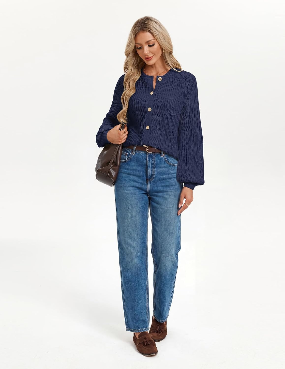 image:imageGRACE KARIN Womens Chunky Knit Open Front Sweater Long Sleeve Button Down Cardigan Outerwear Coats Fall Fashion 2026Navy Blue