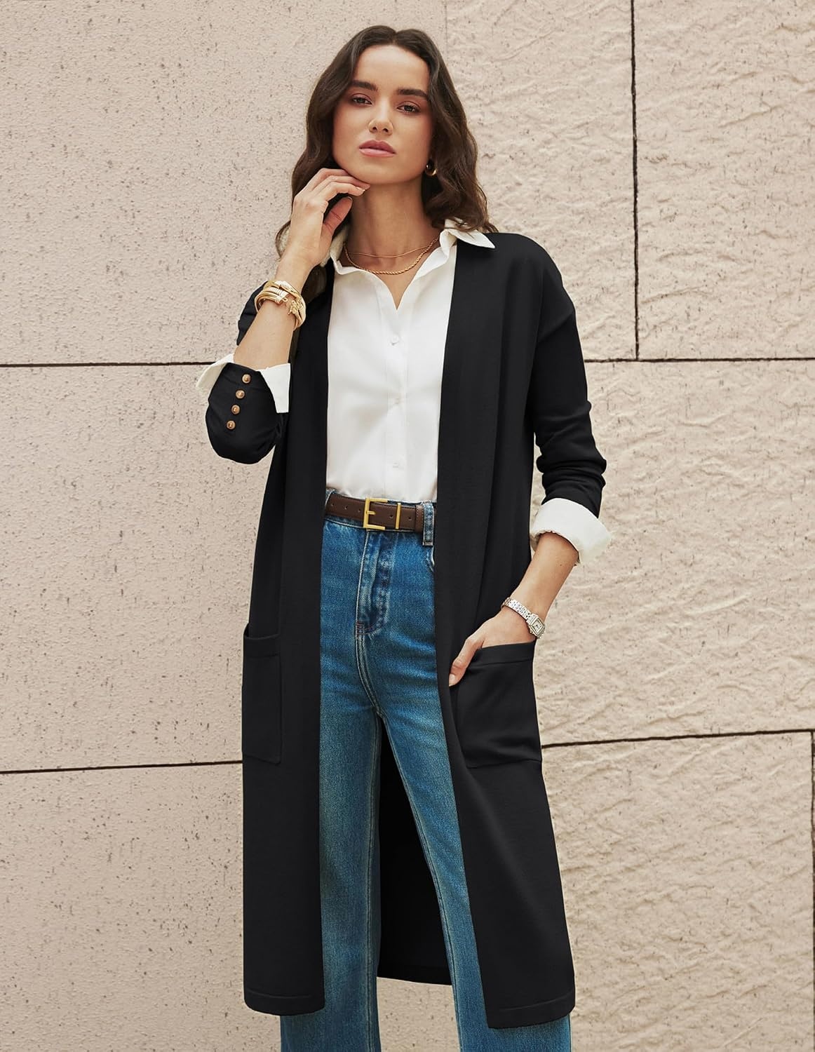 image:imageGRACE KARIN Womens Long Cardigan Sweaters Lightweight Open Front Maxi Cardigans for Women Fall Fashion Outfits 2026Black