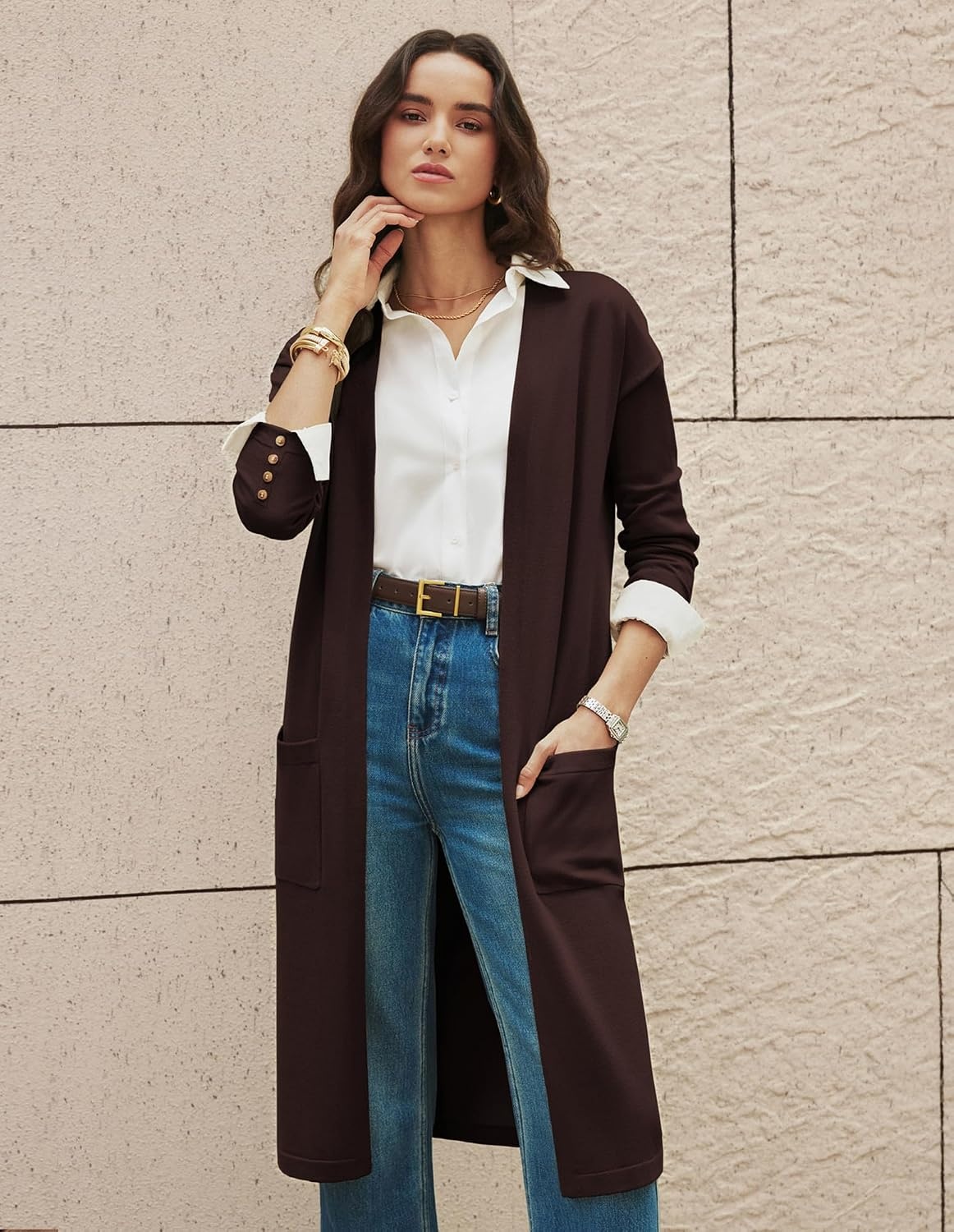image:imageGRACE KARIN Womens Long Cardigan Sweaters Lightweight Open Front Maxi Cardigans for Women Fall Fashion Outfits 2026Chocolate Brown