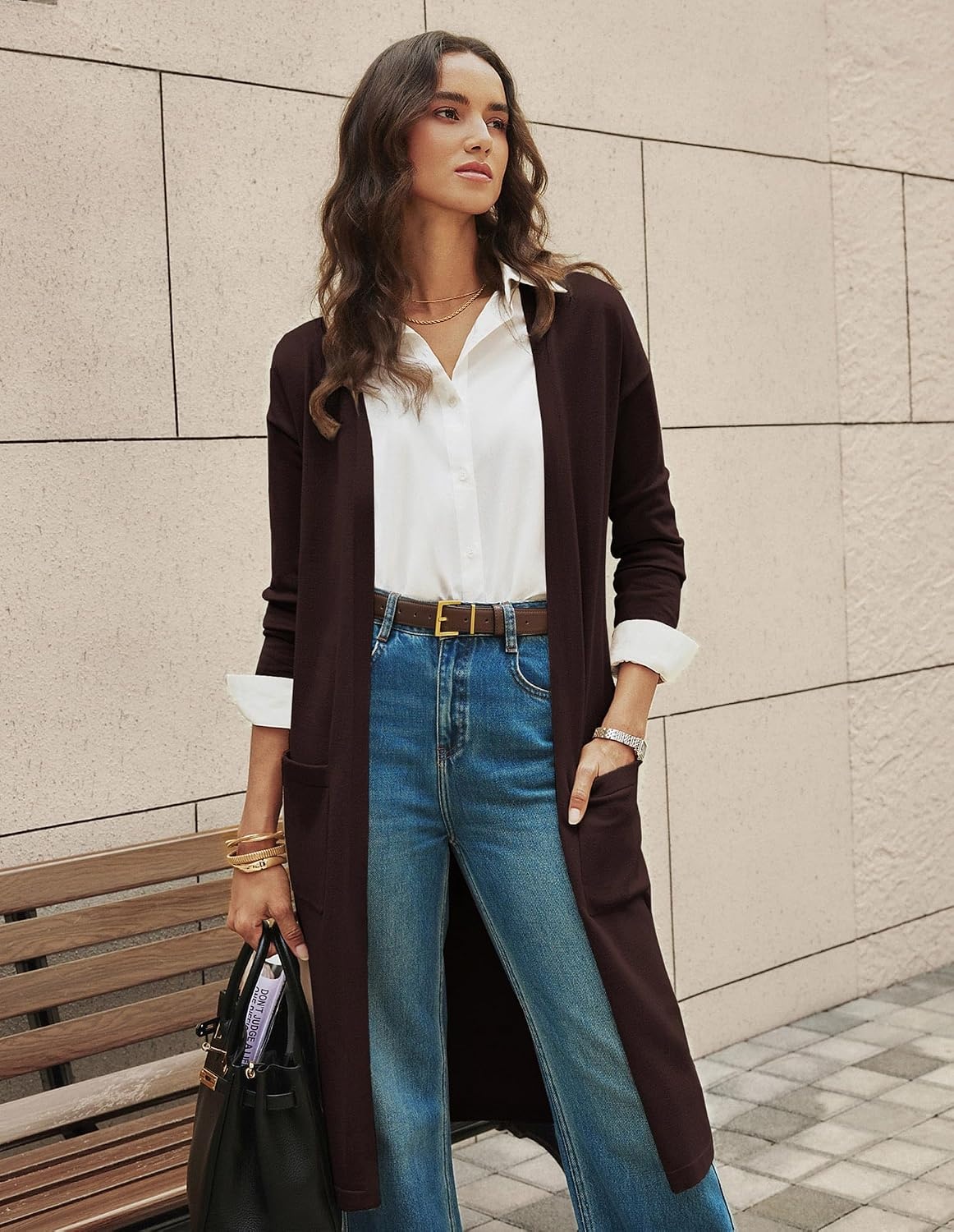 image:imageGRACE KARIN Womens Long Cardigan Sweaters Lightweight Open Front Maxi Cardigans for Women Fall Fashion Outfits 2026Chocolate Brown