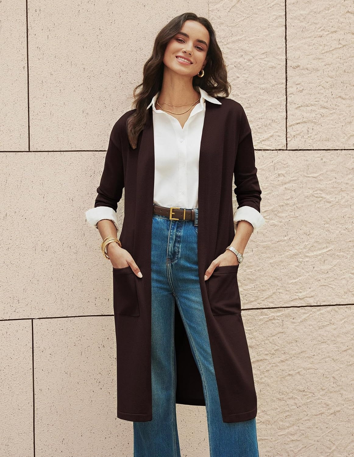 image:imageGRACE KARIN Womens Long Cardigan Sweaters Lightweight Open Front Maxi Cardigans for Women Fall Fashion Outfits 2026Chocolate Brown