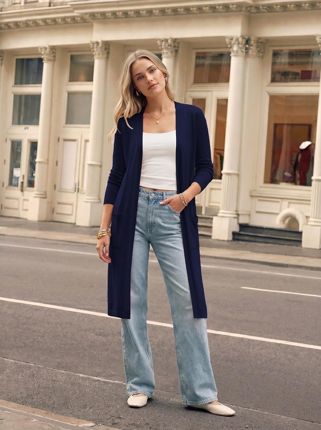 image:imageGRACE KARIN Womens Long Cardigan Sweaters Lightweight Open Front Maxi Cardigans for Women Fall Fashion Outfits 2026Navy Blue