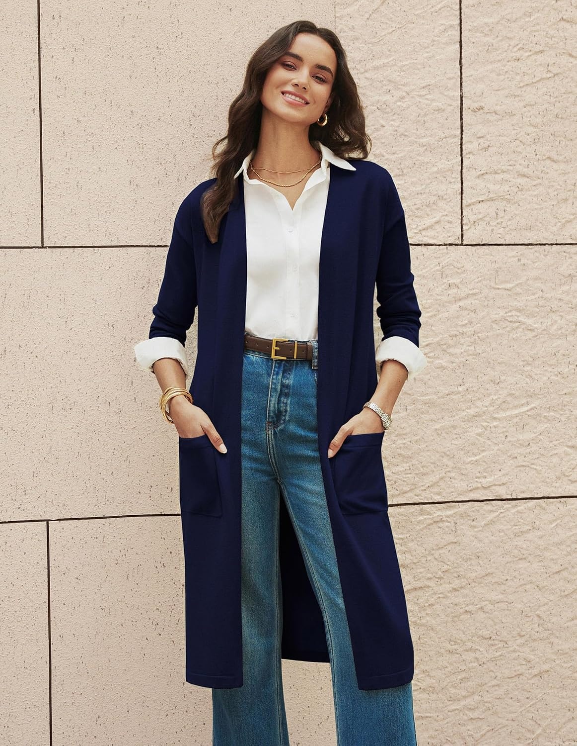 image:imageGRACE KARIN Womens Long Cardigan Sweaters Lightweight Open Front Maxi Cardigans for Women Fall Fashion Outfits 2026Navy Blue