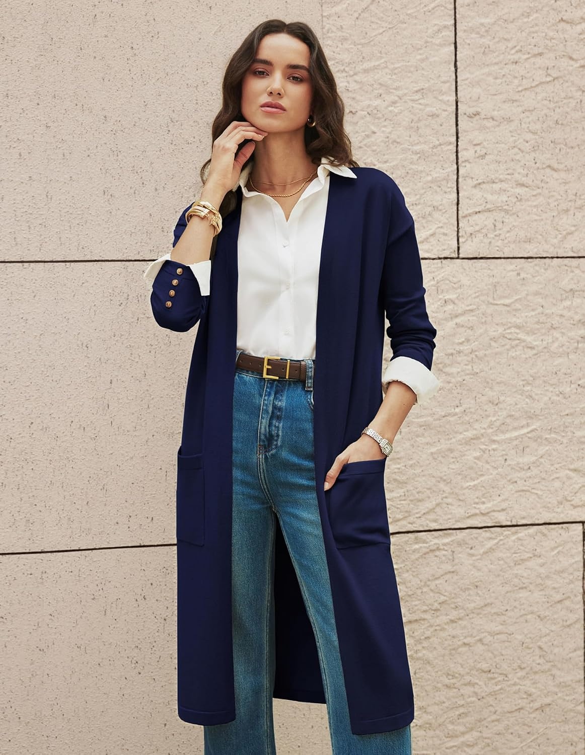 image:imageGRACE KARIN Womens Long Cardigan Sweaters Lightweight Open Front Maxi Cardigans for Women Fall Fashion Outfits 2026Navy Blue
