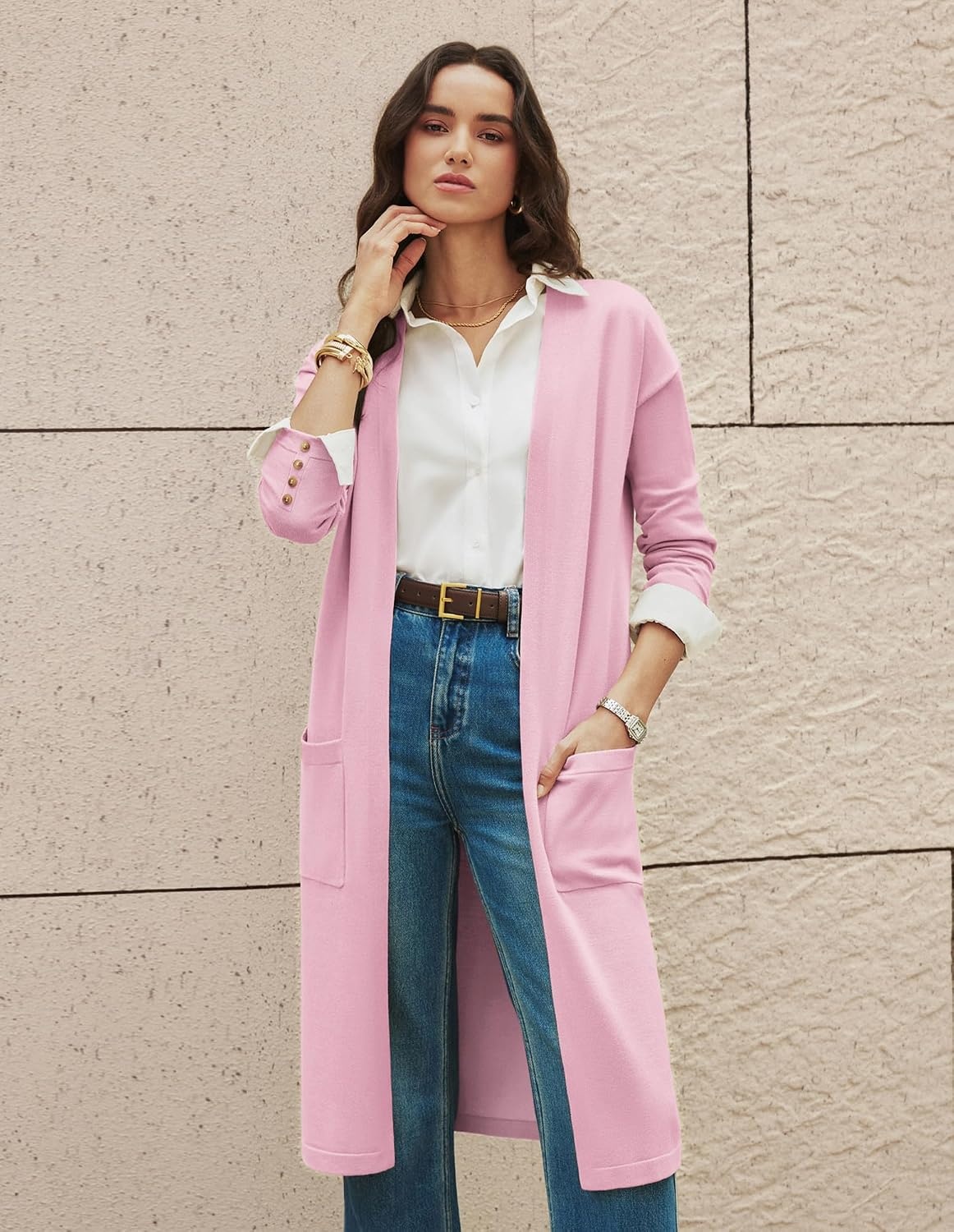 image:imageGRACE KARIN Womens Long Cardigan Sweaters Lightweight Open Front Maxi Cardigans for Women Fall Fashion Outfits 2026Pink