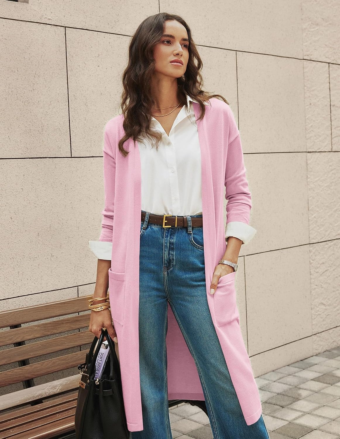image:imageGRACE KARIN Womens Long Cardigan Sweaters Lightweight Open Front Maxi Cardigans for Women Fall Fashion Outfits 2026Pink