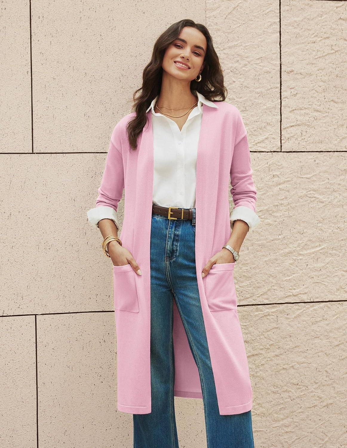 image:imageGRACE KARIN Womens Long Cardigan Sweaters Lightweight Open Front Maxi Cardigans for Women Fall Fashion Outfits 2026Pink