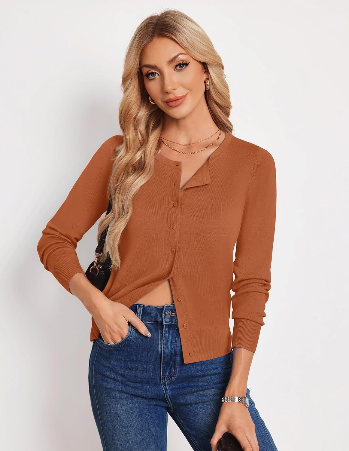 image:imageGRACE KARIN Womens Long Sleeve Knit Cardigan Sweaters Casual Dressy Open Front Button Down Cardigans Summer OutfitsBright Orange