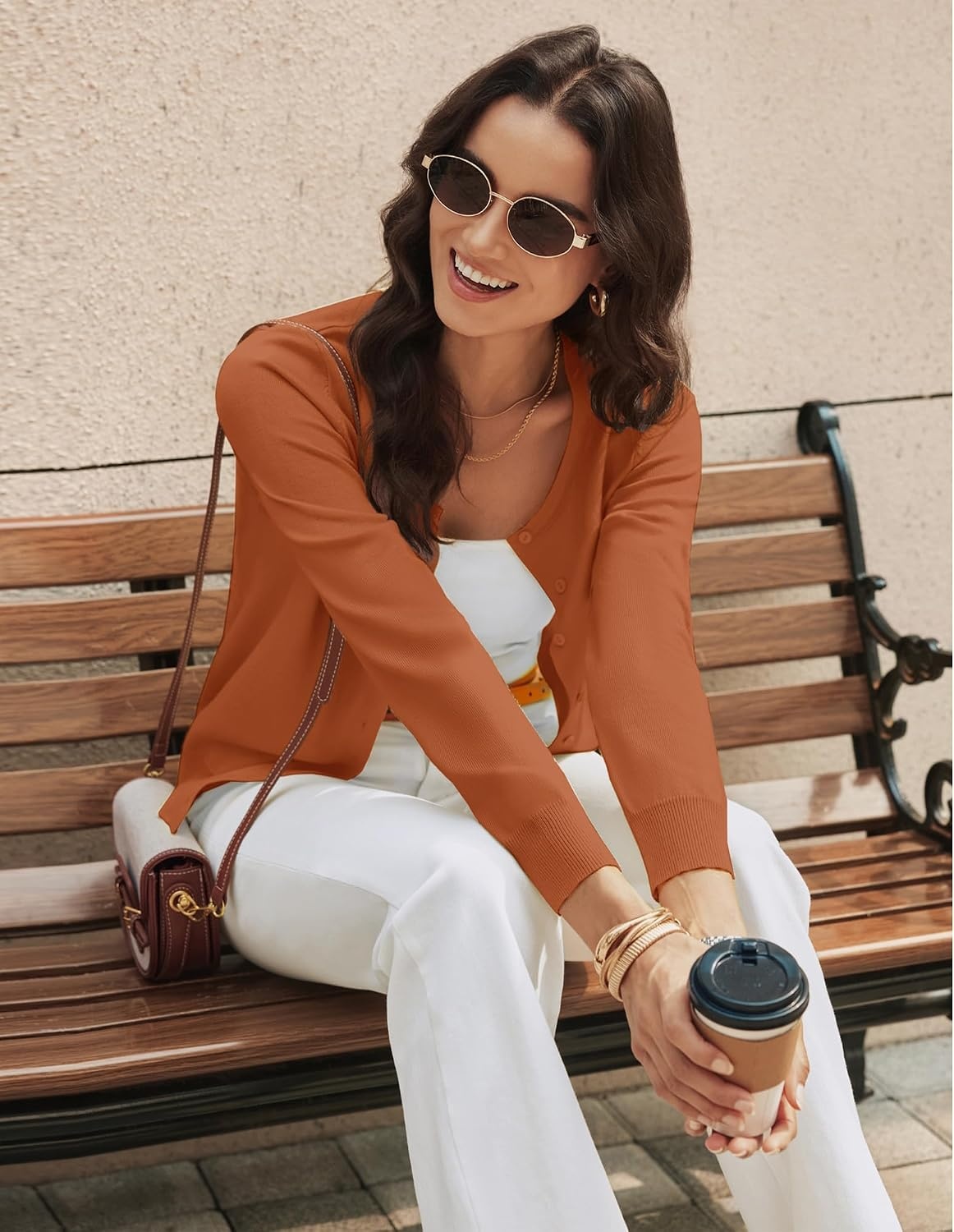 image:imageGRACE KARIN Womens Long Sleeve Knit Cardigan Sweaters Casual Dressy Open Front Button Down Cardigans Summer OutfitsBright Orange