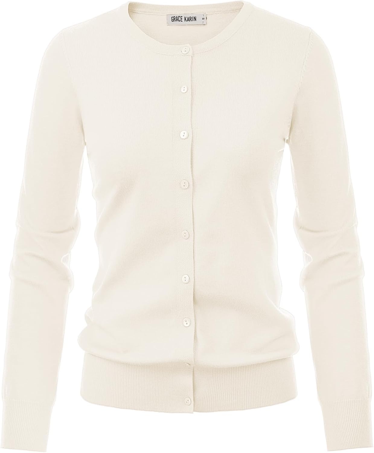 image:imageGRACE KARIN Womens Long Sleeve Knit Cardigan Sweaters Casual Dressy Open Front Button Down Cardigans Summer OutfitsCream