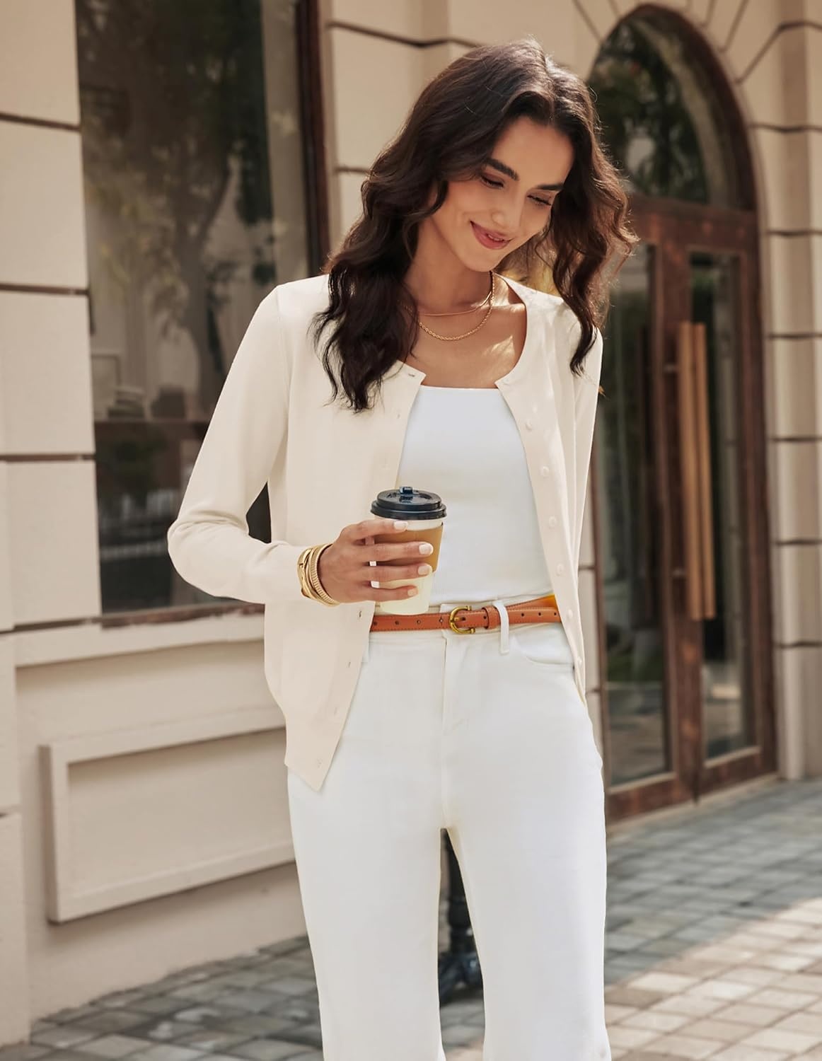 image:imageGRACE KARIN Womens Long Sleeve Knit Cardigan Sweaters Casual Dressy Open Front Button Down Cardigans Summer OutfitsCream
