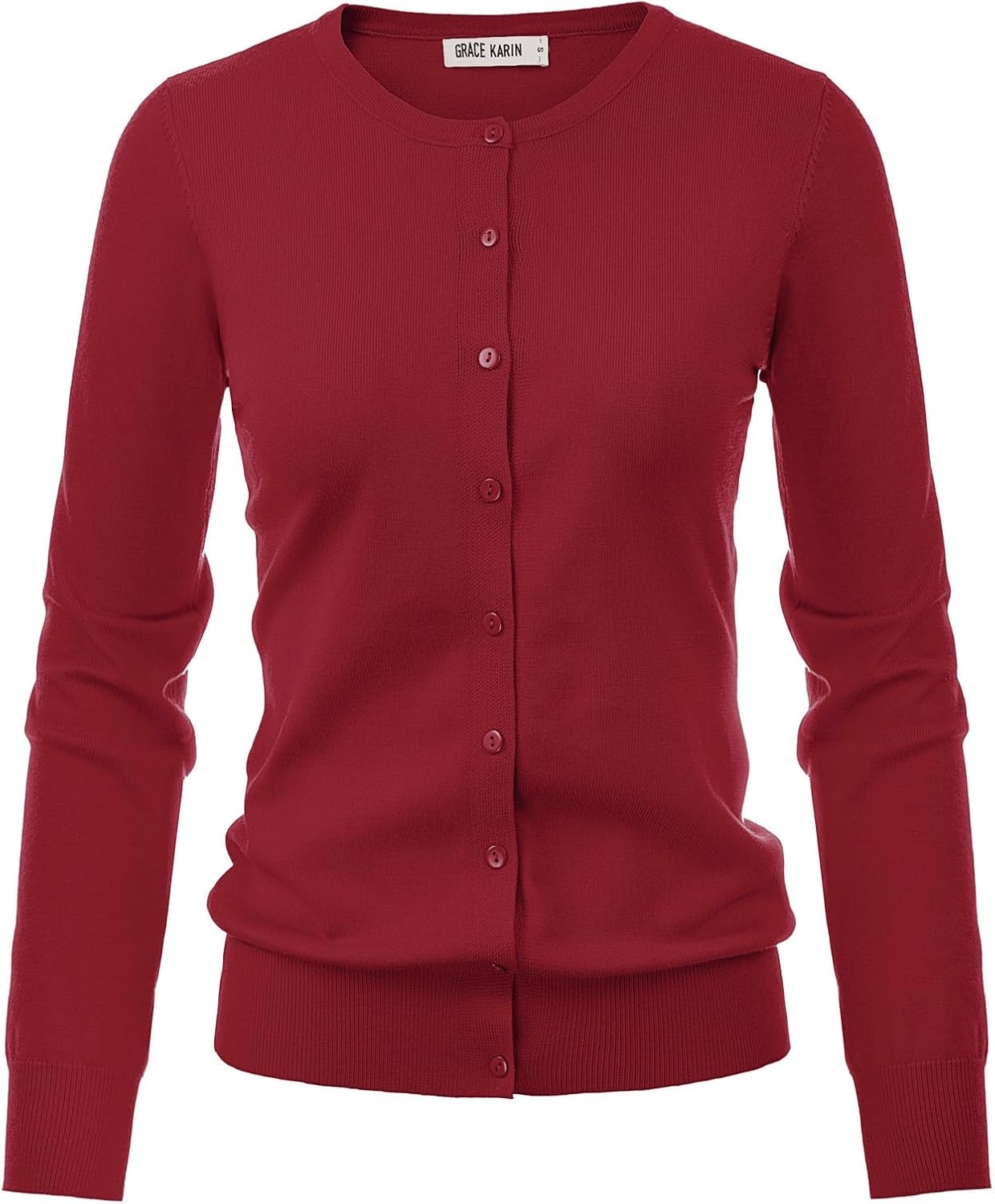 image:imageGRACE KARIN Womens Long Sleeve Knit Cardigan Sweaters Casual Dressy Open Front Button Down Cardigans Summer OutfitsDark Red