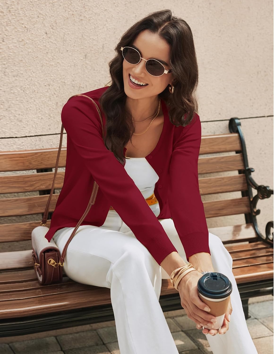 image:imageGRACE KARIN Womens Long Sleeve Knit Cardigan Sweaters Casual Dressy Open Front Button Down Cardigans Summer OutfitsDark Red