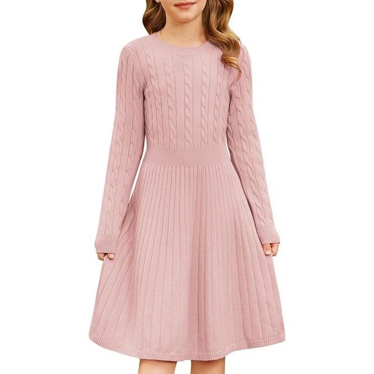 image:imageGRACE KARIN Girls Fall Sweater Dress Long Sleeve Knit Dresses 614 Years A Line Casual Midi Winter Pleated School Kids ClothesPink