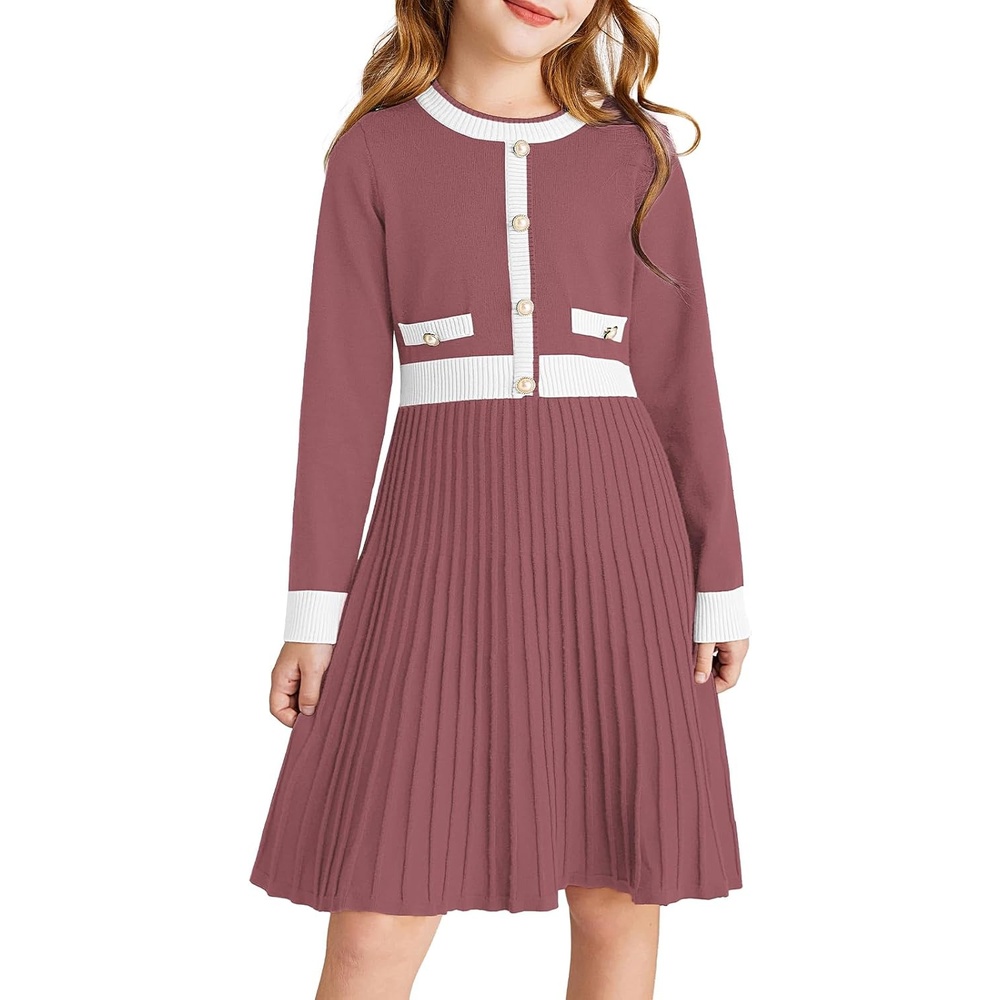 image:imageGRACE KARIN Girls Sweater Fall Dress Long Sleeve Casual Winter Dresses 616 Holiday School Birthday Church Party Elegant Preppy Color Block TweenCoffee