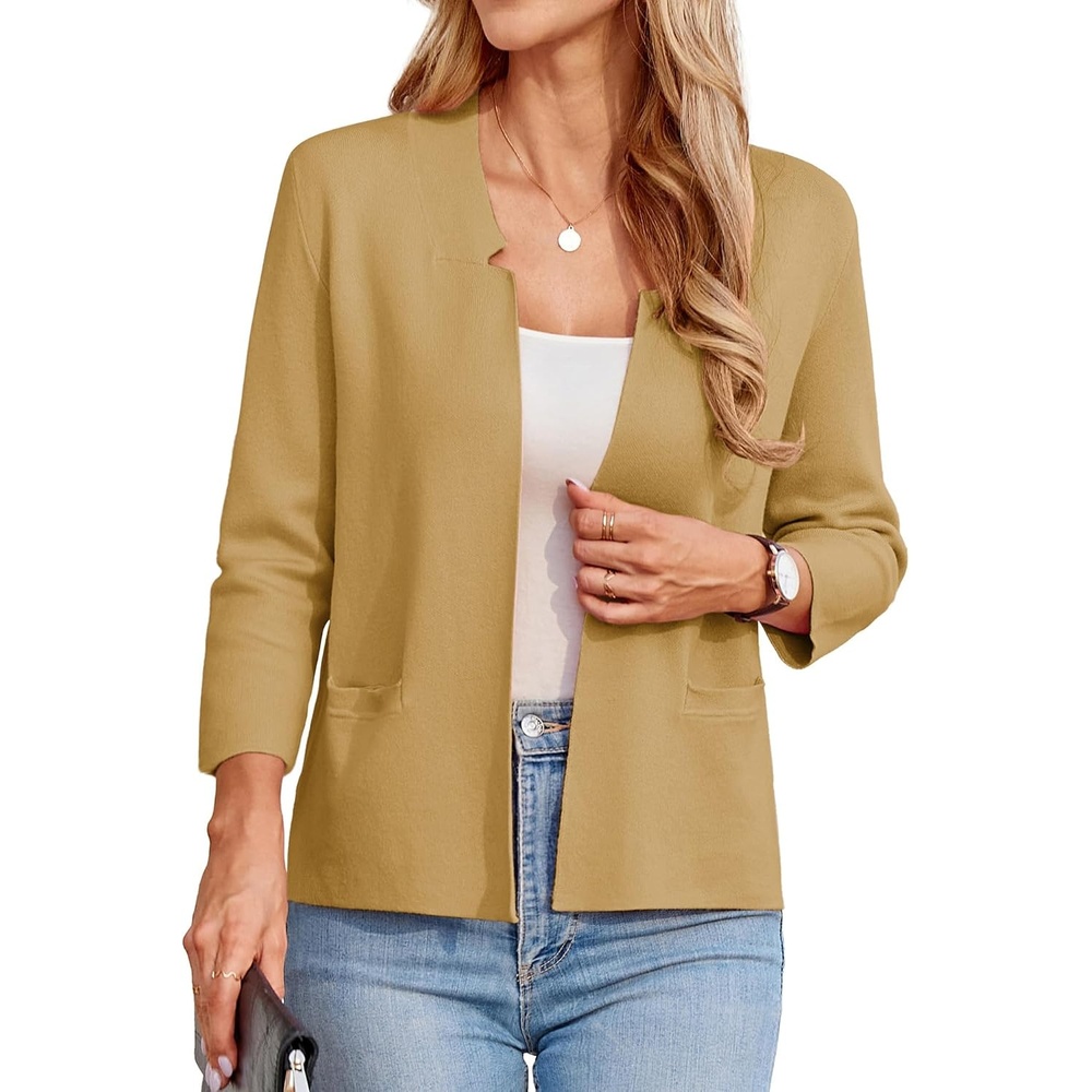image:imageGRACE KARIN Women Sweater Blazer Suit Jackets Crop Cardigan Shrug Khaki S Lightweight 34 Sleeve Short Length Open Front Cardigan for Dress Teacher Outfits Business Casual Outfits Fall Fashion