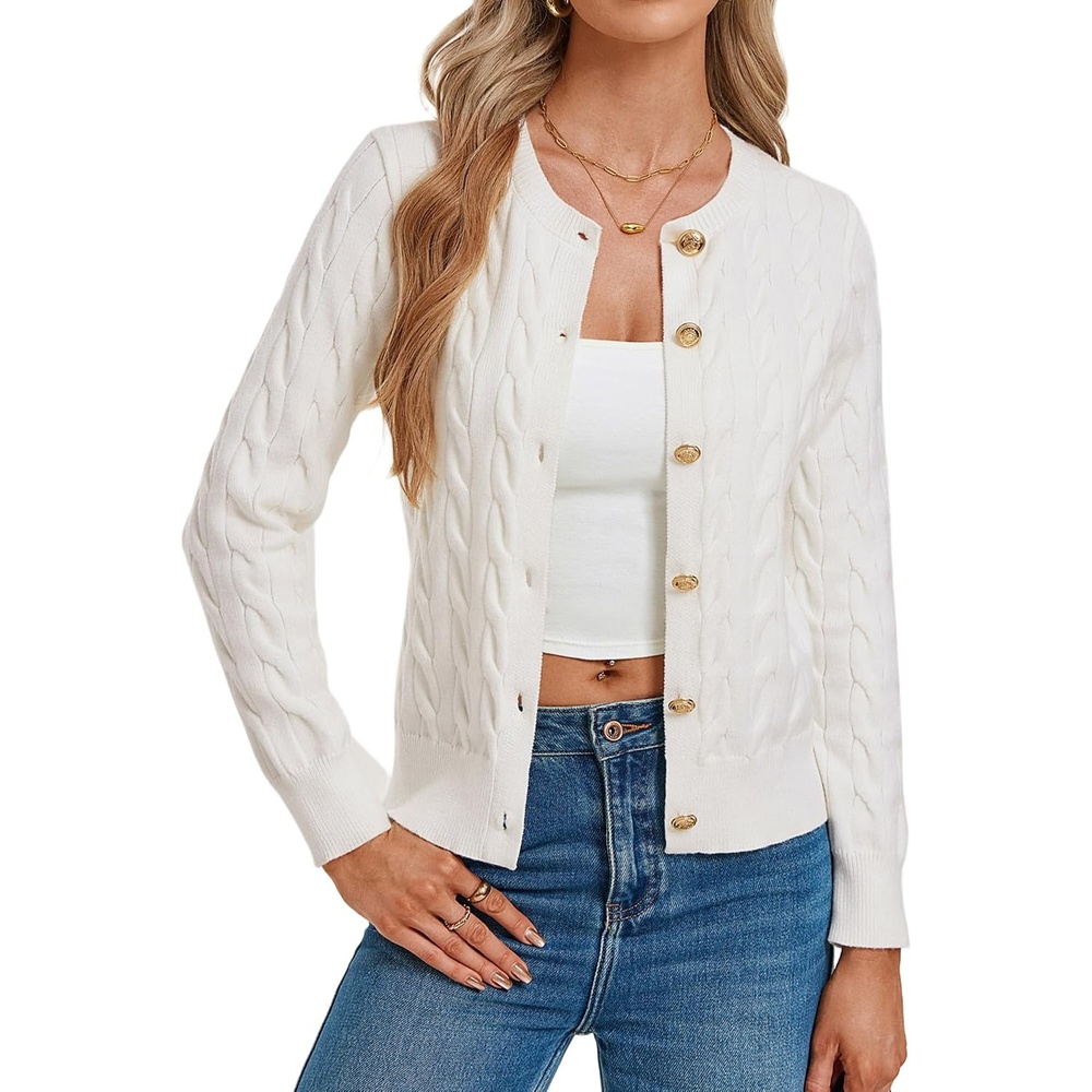 image:imageGRACE KARIN Womens Cable Knit Cardigan Button Up Sweaters Lightweight Fall Fashion Clothing Business Casual OutfitsIvory White
