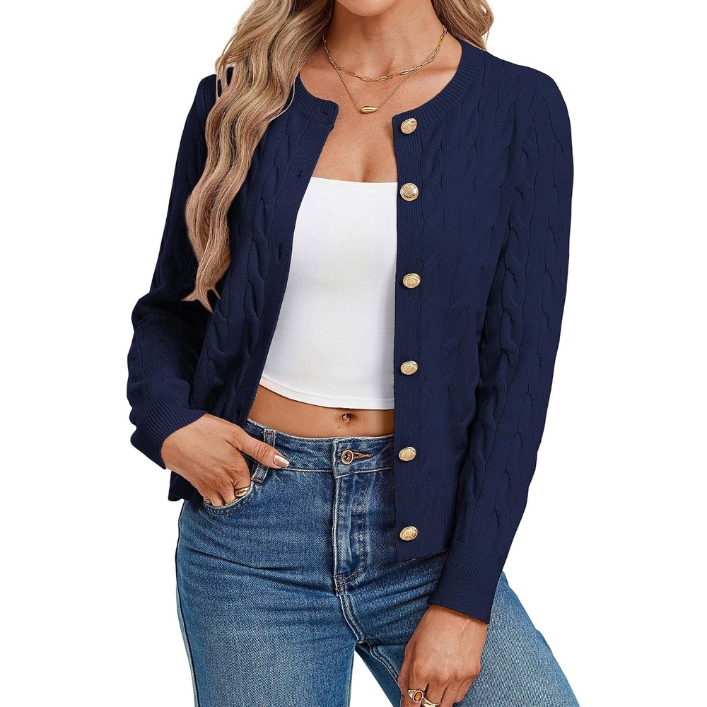 image:imageGRACE KARIN Womens Cable Knit Cardigan Button Up Sweaters Lightweight Fall Fashion Clothing Business Casual OutfitsNavy Blue