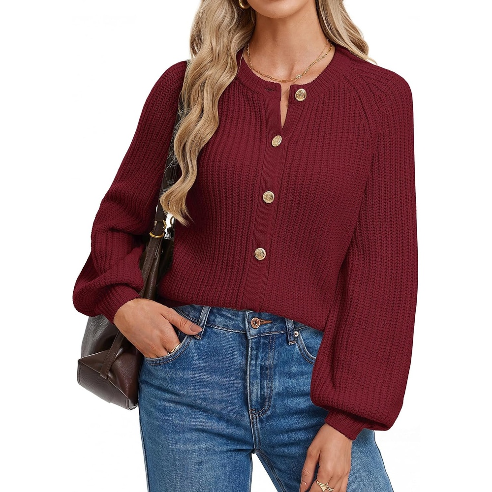 image:imageGRACE KARIN Womens Chunky Knit Open Front Sweater Long Sleeve Button Down Cardigan Outerwear Coats Fall Fashion 2026Burgundy