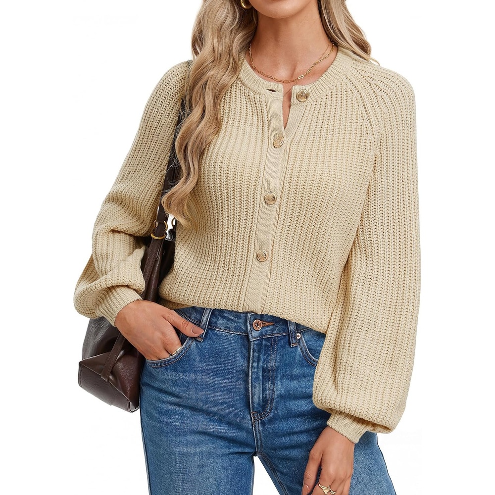 image:imageGRACE KARIN Womens Chunky Knit Open Front Sweater Long Sleeve Button Down Cardigan Outerwear Coats Fall Fashion 2026Light Camel