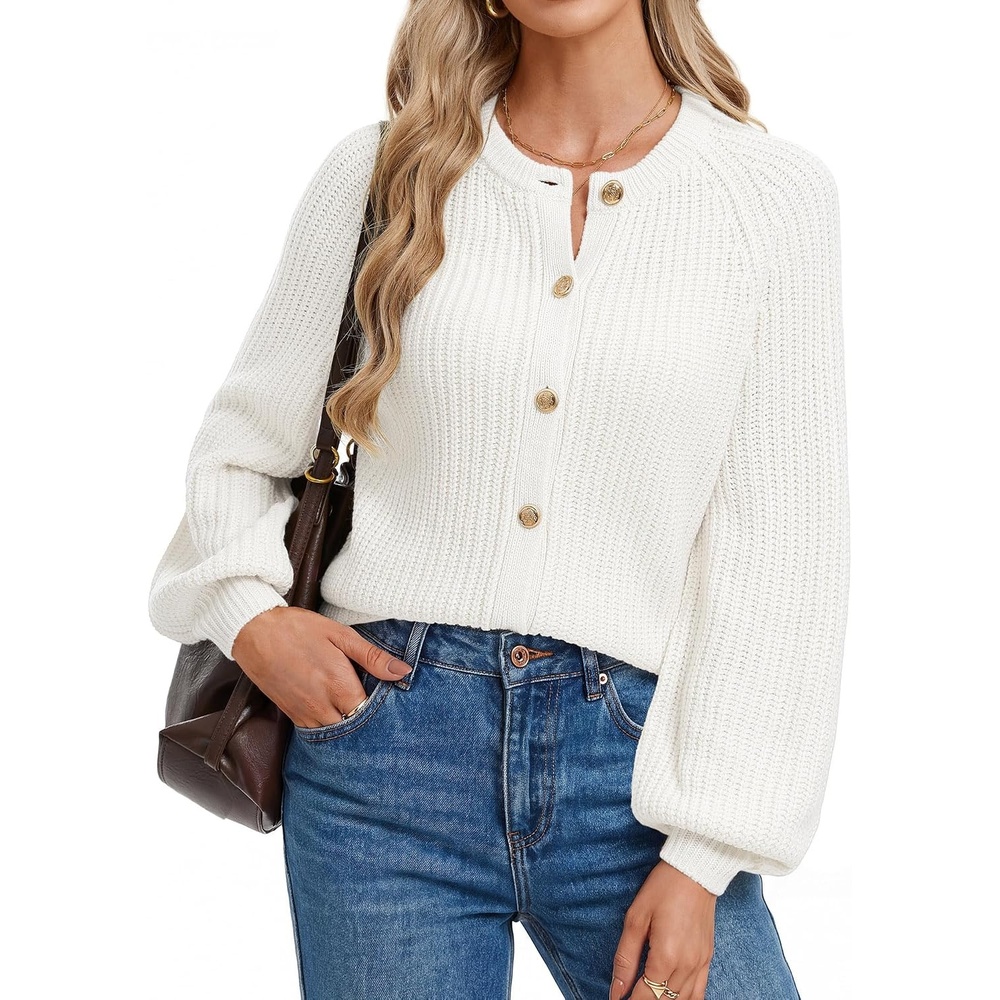 image:imageGRACE KARIN Womens Chunky Knit Open Front Sweater Long Sleeve Button Down Cardigan Outerwear Coats Fall Fashion 2026White