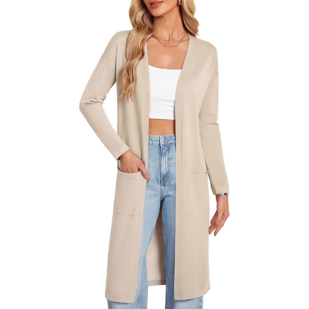 image:imageGRACE KARIN Womens Long Cardigan Sweaters Lightweight Open Front Maxi Cardigans for Women Fall Fashion Outfits 2026Beige